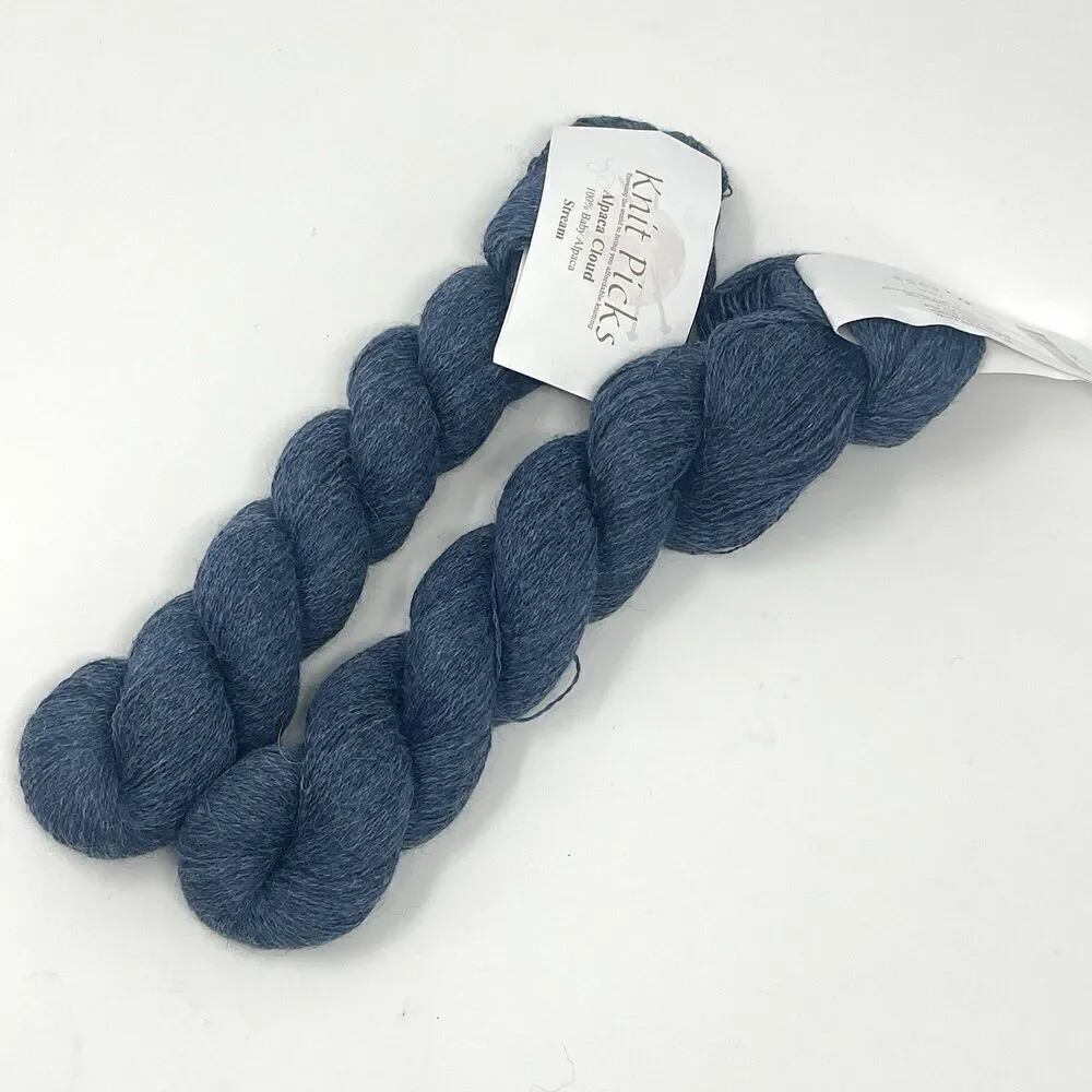 NEW Knit Picks 100% ALPACA CLOUD Stream Blue 50G/440 Yards Lace Weight Lot Of 2